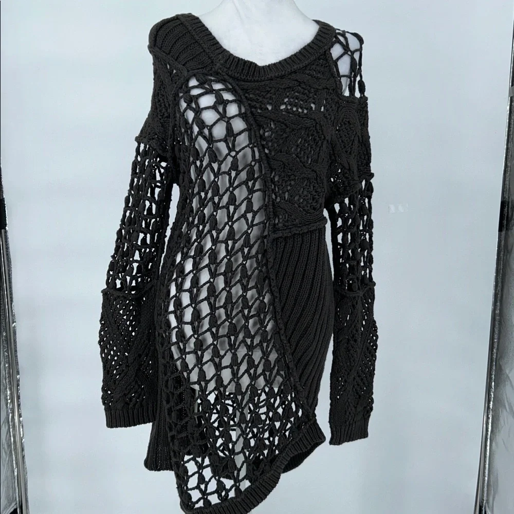 ALLSAINTS Hand Crochet Open-Knit Sweater Dress UK 12 US 8 Linen Cotton Boho - Picture 3 of 12